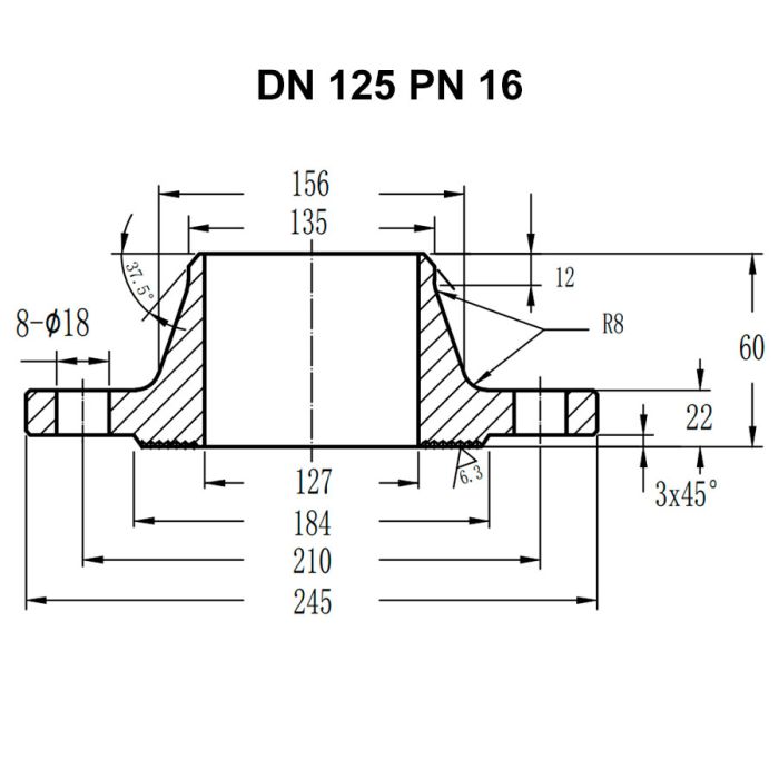 Фланець комірцевий нержавіючий AISI 304 DN 125 (135) PN 16