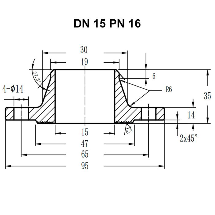 Фланець комірцевий нержавіючий AISI 304 DN 15 (19) PN 16