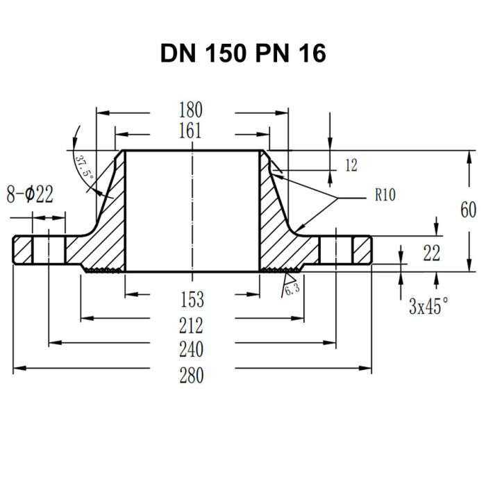 Фланець комірцевий нержавіючий AISI 304 DN 150 (161) PN 16