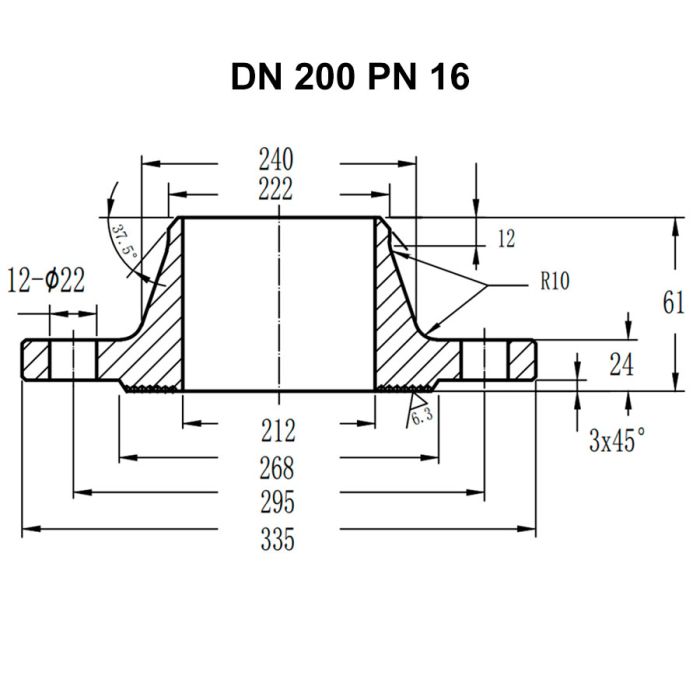 Фланець комірцевий нержавіючий AISI 304 DN 200 (222) PN 16