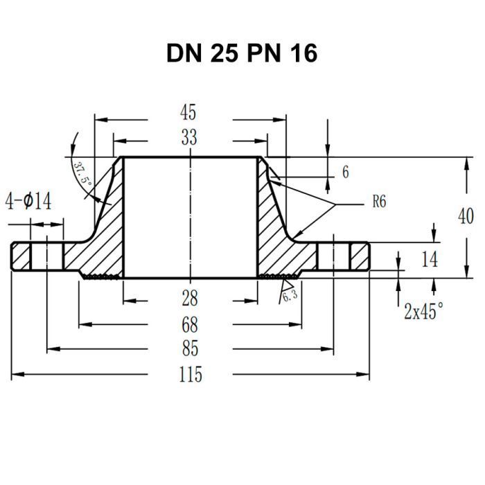 Фланець комірцевий нержавіючий AISI 304 DN 25 (33) PN 16