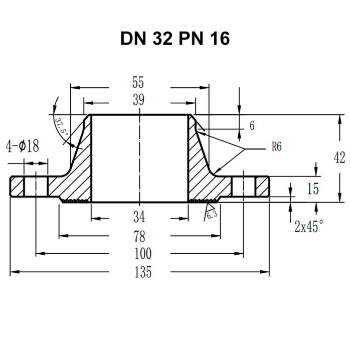 Фланець комірцевий нержавіючий AISI 304 DN 32 (39) PN 16