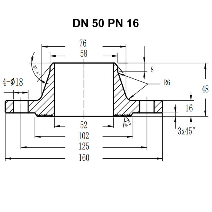 Фланець комірцевий нержавіючий AISI 304 DN 50 (58) PN 16