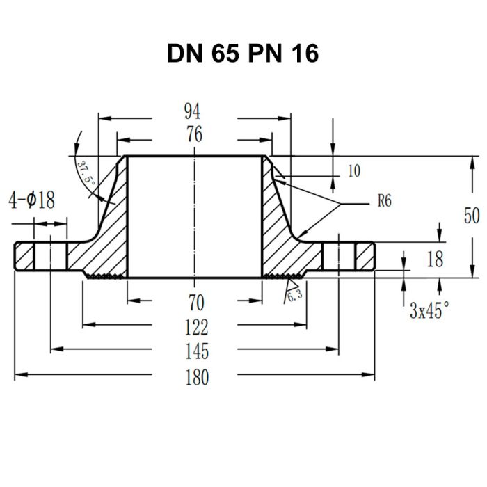 Фланець комірцевий нержавіючий AISI 304 DN 65 (76) PN 16